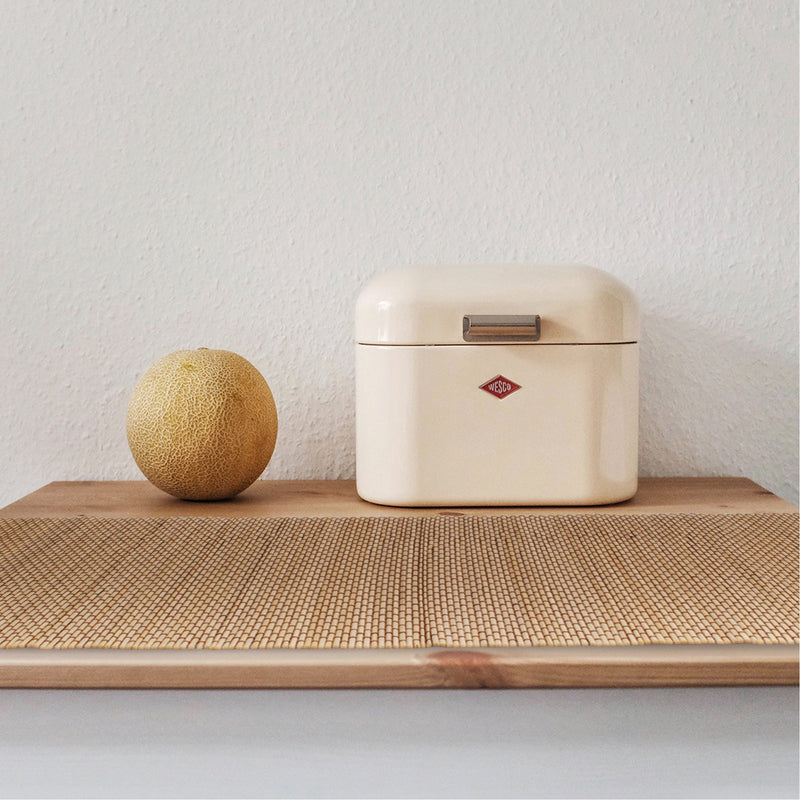 bamboo string slate table runner in kitchen setting with fruit