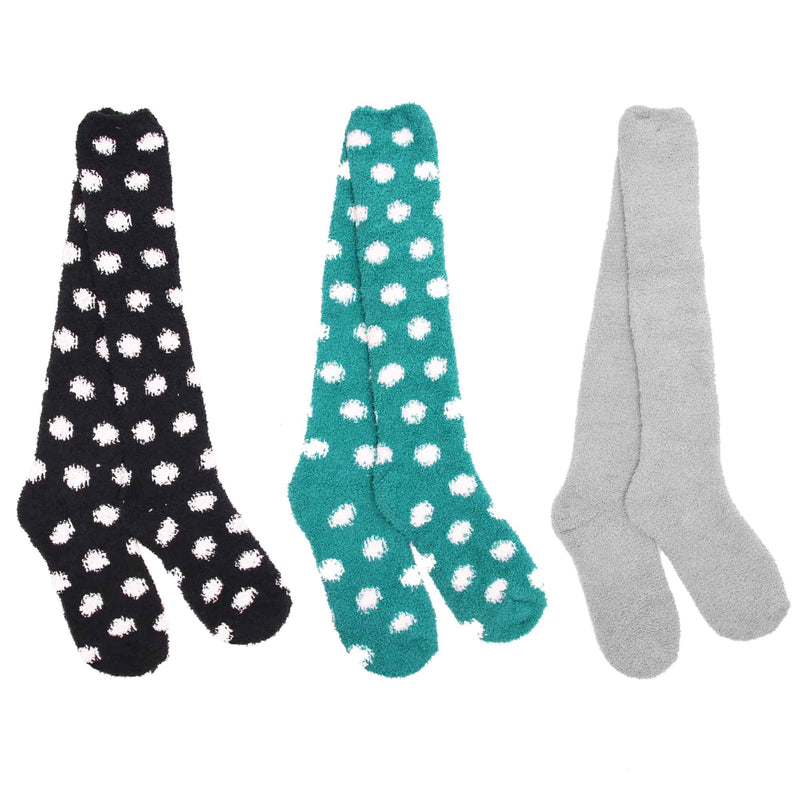 Women's Fuzzy Knee High Socks - Solid/Striped/Polka Dot