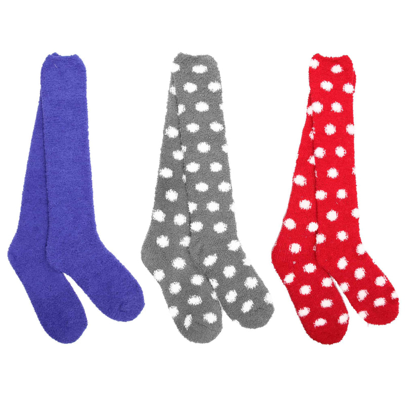 Women's Fuzzy Knee High Socks - Solid/Striped/Polka Dot