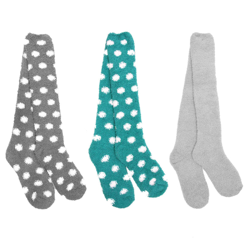 Women's Fuzzy Knee High Socks - Solid/Striped/Polka Dot