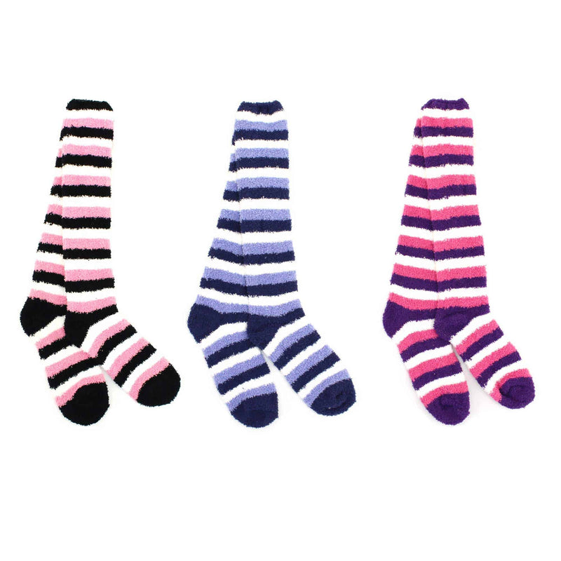 Women's Fuzzy Knee High Socks - Solid/Striped/Polka Dot