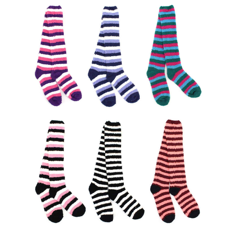 Women's Fuzzy Knee High Socks - Solid/Striped/Polka Dot