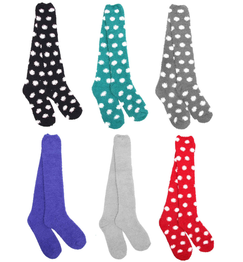 Women's Fuzzy Knee High Socks - Solid/Striped/Polka Dot