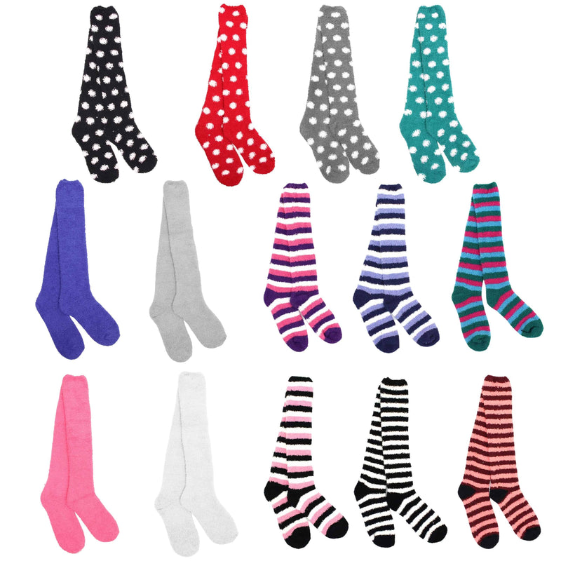 A collection of fuzzy knee high socks from Chirpy Socks/BambooMN. Shop our selection of fuzzy knee high socks with polka dots, soilid Colours and striped Colours.