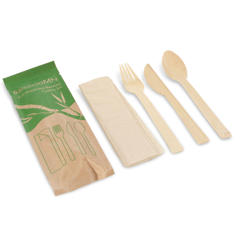 Natural Dinner Party Bamboo Veneer Utensil 4pc - 10 Bagged Sets